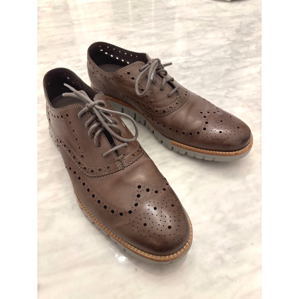 Cole Haan Zerogrand Wingtip Oxfords Brown Leather Brogue Gray Sole Men 9.5M Shoe
